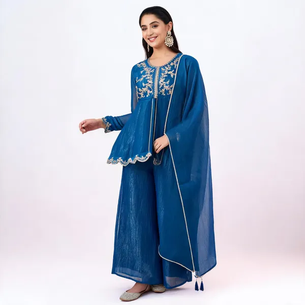 Royal_Blue_Georgette_Kurta_Palazzo_Dupatta_Set_For_Women
