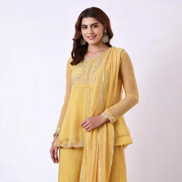Yellow_Chanderi_Kurta_Palazzo_Dupatta_Set_For_Women