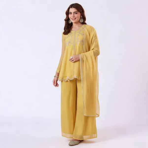 Yellow_Chanderi_Kurta_Palazzo_Dupatta_Set_For_Women