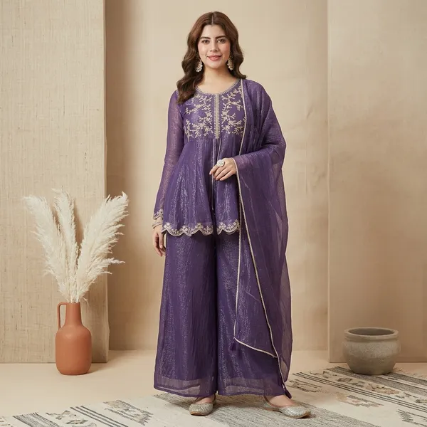 Purple_Chanderi_Kurta_Palazzo_Dupatta_Set_For_Women