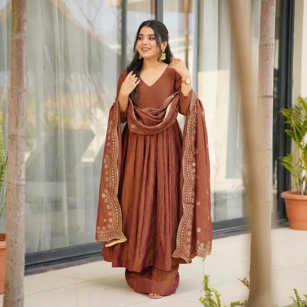 Rust_Georgette_Flared_Kurta_Set_For_Women