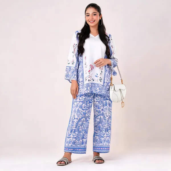 White_&_Purple_Rayon_Kurta_Palazzo_For_Women
