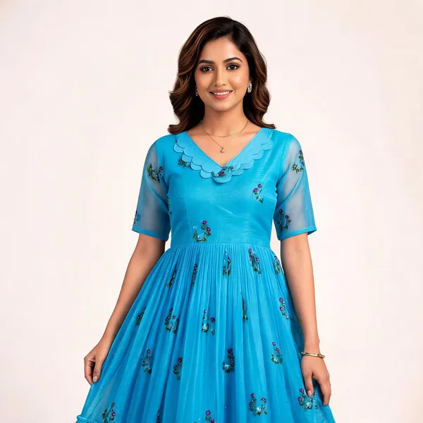Blue_Chanderi_Fit_&_Flare_Dress_For_Women