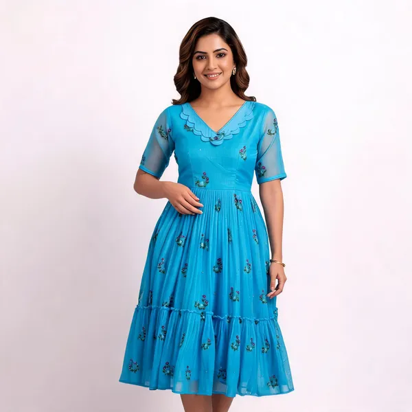 Blue_Chanderi_Fit_&_Flare_Dress_For_Women