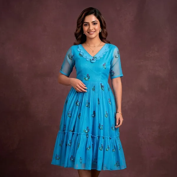 Blue_Chanderi_Fit_&_Flare_Dress_For_Women