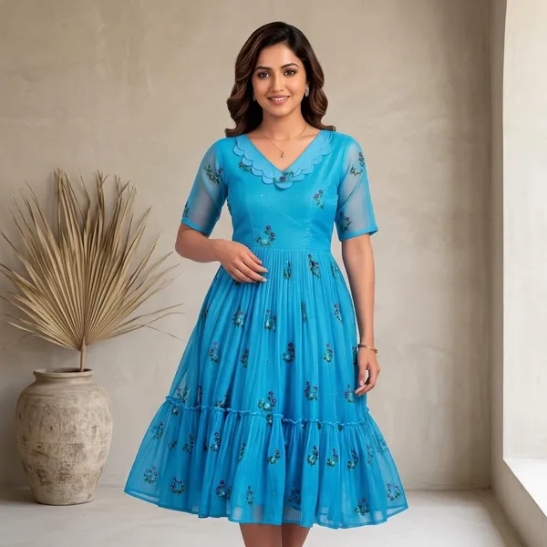 Blue_Chanderi_Fit_&_Flare_Dress_For_Women