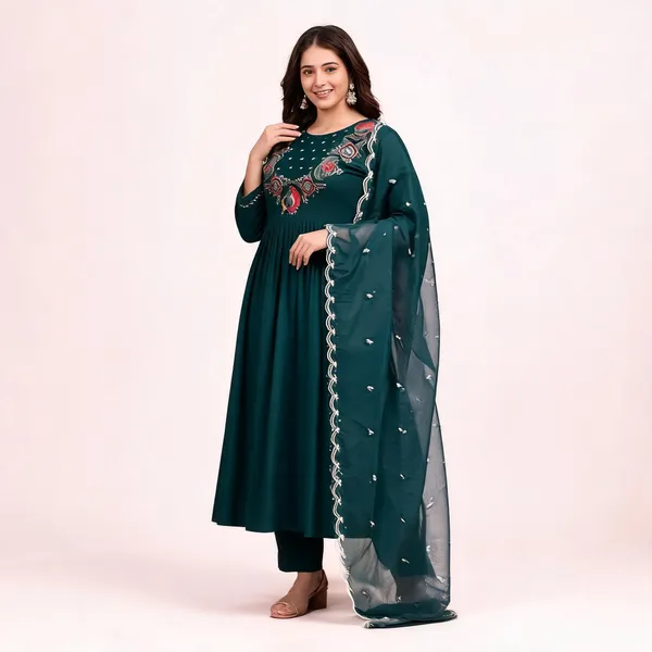 Green_Chanderi_Anarkali_Kurta_Pant_Dupatta_Set_For_Women