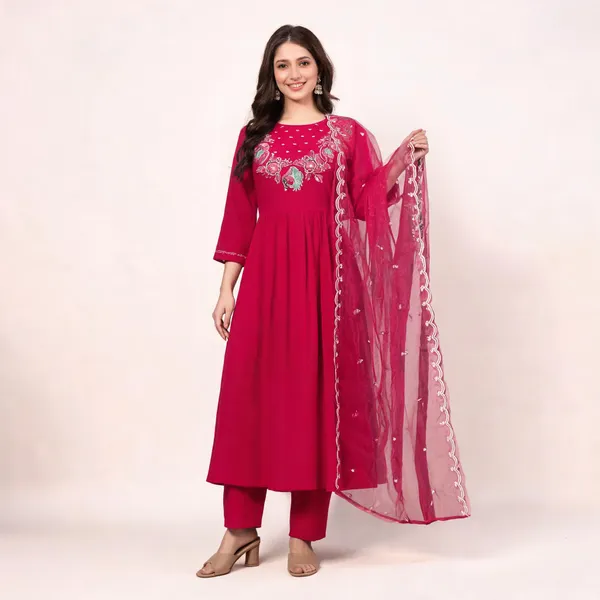 Pink_Georgette_Anarkali_Kurta_Pant_Dupatta_Set_For_Women