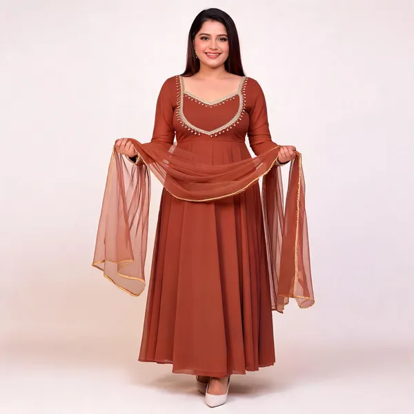 Brown_Georgette_Kurta_Palazzo_Dupatta_Set_For_Women