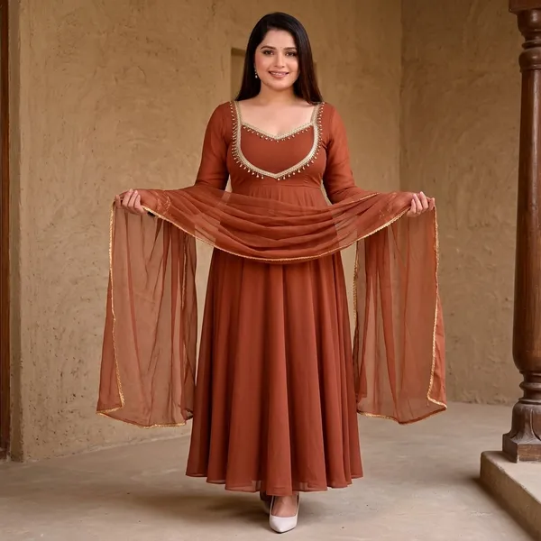 Brown_Georgette_Kurta_Palazzo_Dupatta_Set_For_Women