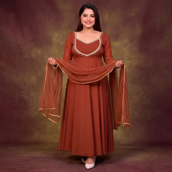 Brown_Georgette_Kurta_Palazzo_Dupatta_Set_For_Women