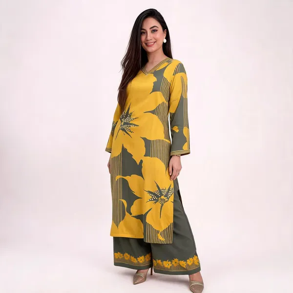 Yellow_&_Green_Rayon_Straight_Kurta_Set_For_Women