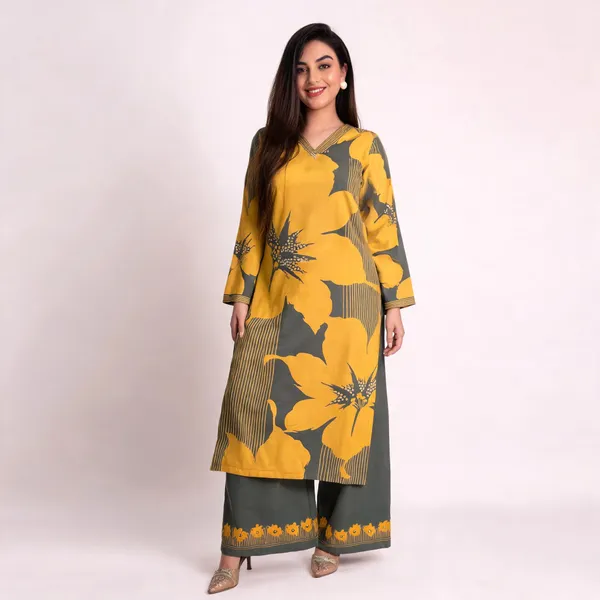 Yellow_&_Green_Rayon_Straight_Kurta_Set_For_Women
