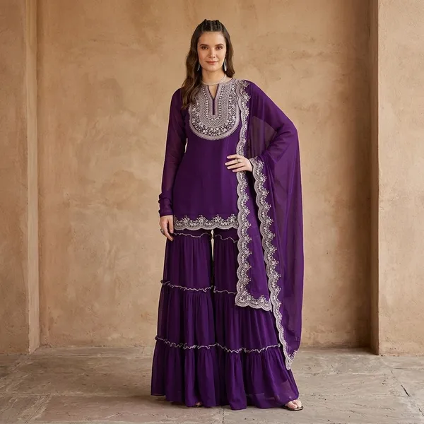 Purple_Georgette_Sharara_Kurta_Palazzo_Dupatta_Set_For_Women