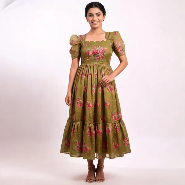 Olive_Green_Chanderi_Fit_&_Flare_Dress_For_Women