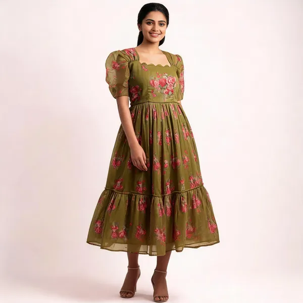 Olive_Green_Chanderi_Fit_&_Flare_Dress_For_Women