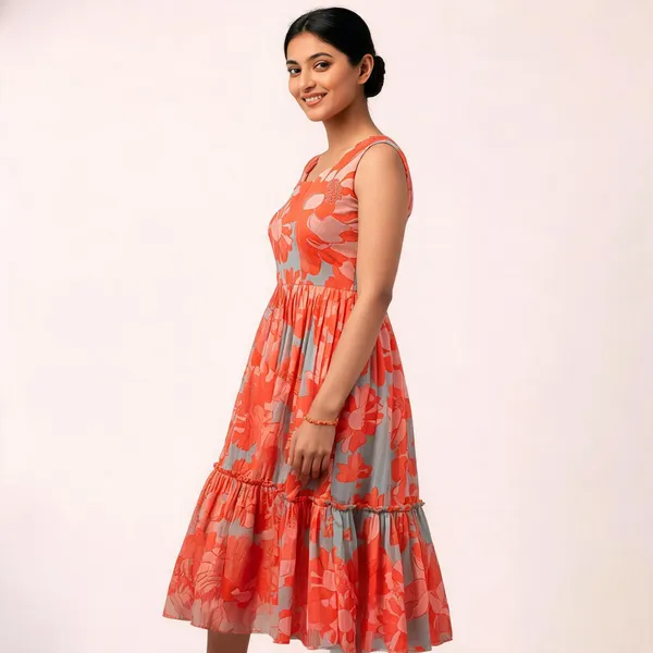 Orange_Chanderi_Fit_&_Flare_Midi_Dress_For_Women