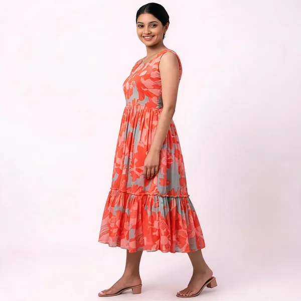 Orange_Chanderi_Fit_&_Flare_Midi_Dress_For_Women