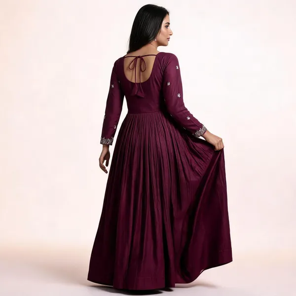 Maroon_Chanderi_Gown_With_Dupatta_Set_For_Women
