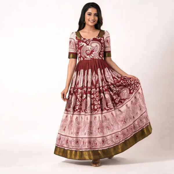 Maroon_Chanderi_Dress_For_Women