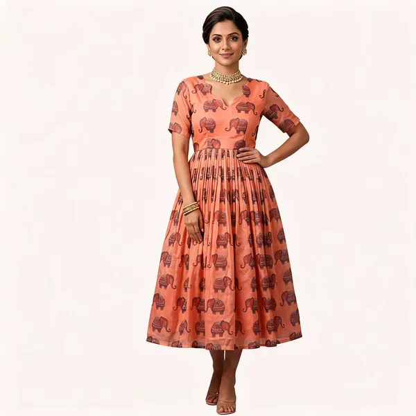 Peach_Chanderi_Fit_&_Flare_Dress_For_Women