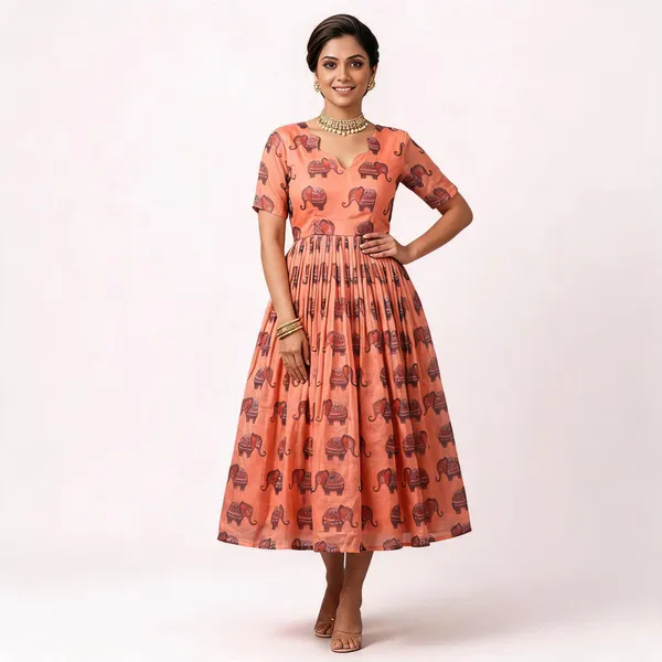 Peach_Chanderi_Fit_&_Flare_Dress_For_Women