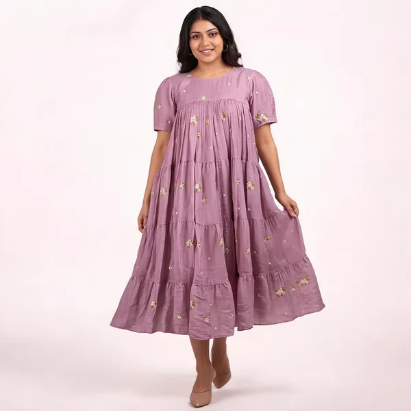 Pink_Chanderi_Tiered_Midi_Dress_For_Women