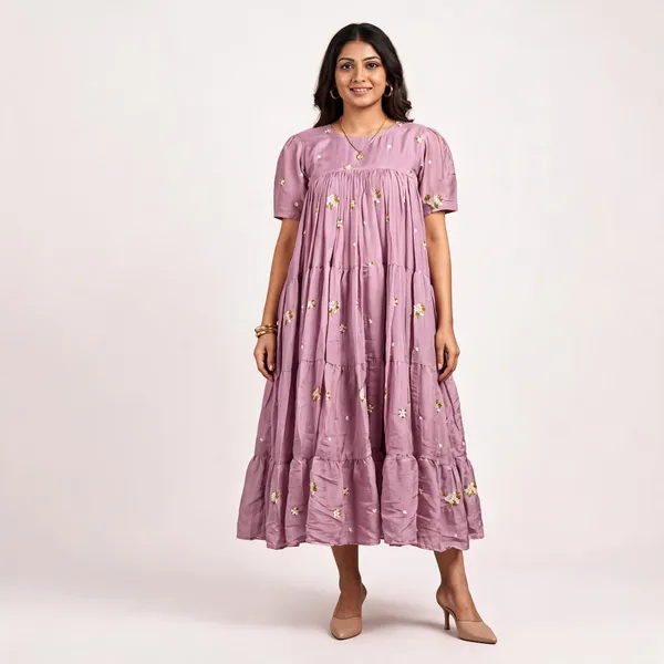 Pink_Chanderi_Tiered_Midi_Dress_For_Women