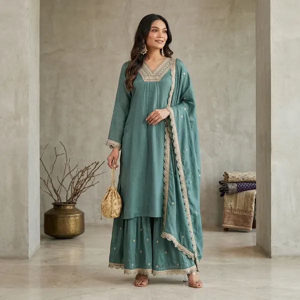 Blue_Georgette_Kurta_Palazzo_Dupatta_Set_For_Women
