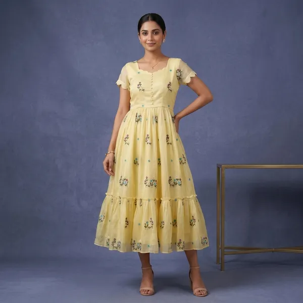 Yellow_Chanderi_Flared_Dress_For_Women