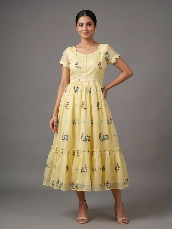 Yellow_Chanderi_Flared_Dress_For_Women