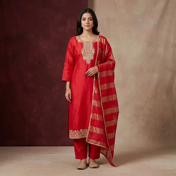 Red_Georgette_Kurta_Palazzo_Dupatta_Set_For_Women