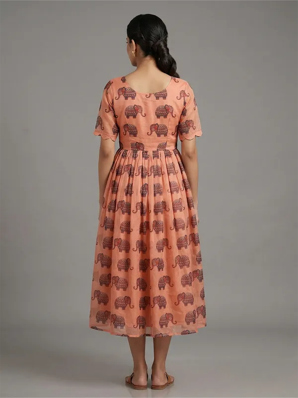 Peach_Chanderi_Fit_&_Flare_Dress_For_Women