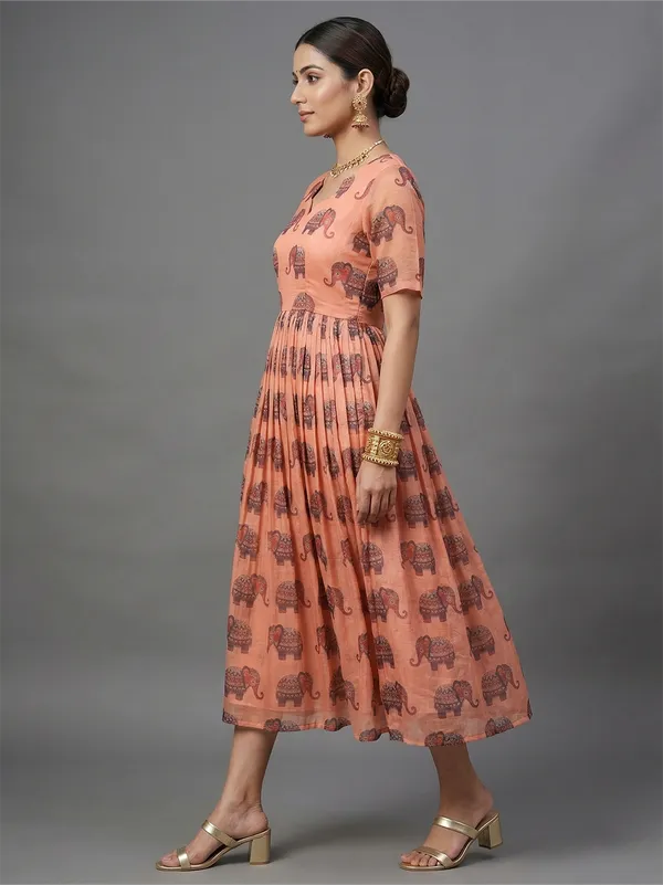 Peach_Chanderi_Fit_&_Flare_Dress_For_Women