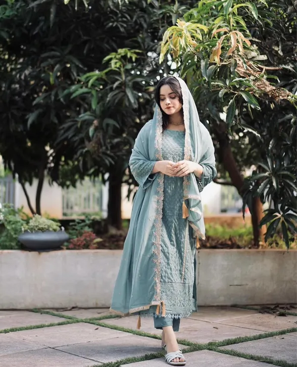 Blue_Georgette_Kurta_Palazzo_Dupatta_Set_For_Women