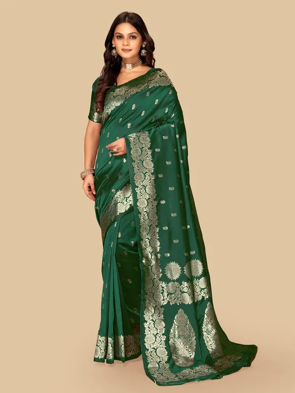 FLUIT_LESVETEMENTS_Self_Design_Banarasi_Silk_Blend_Saree_with_Unstitched_Blouse_(Green)