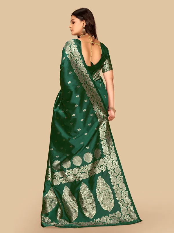 FLUIT_LESVETEMENTS_Self_Design_Banarasi_Silk_Blend_Saree_with_Unstitched_Blouse_(Green)