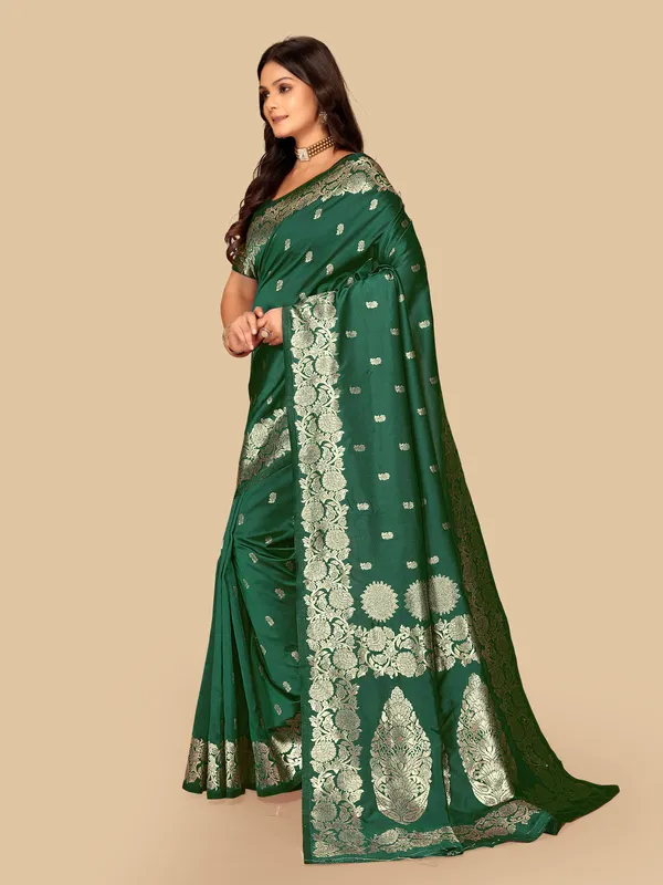 FLUIT_LESVETEMENTS_Self_Design_Banarasi_Silk_Blend_Saree_with_Unstitched_Blouse_(Green)