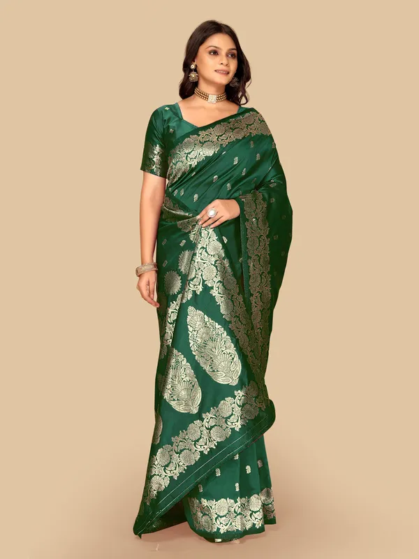 FLUIT_LESVETEMENTS_Self_Design_Banarasi_Silk_Blend_Saree_with_Unstitched_Blouse_(Green)