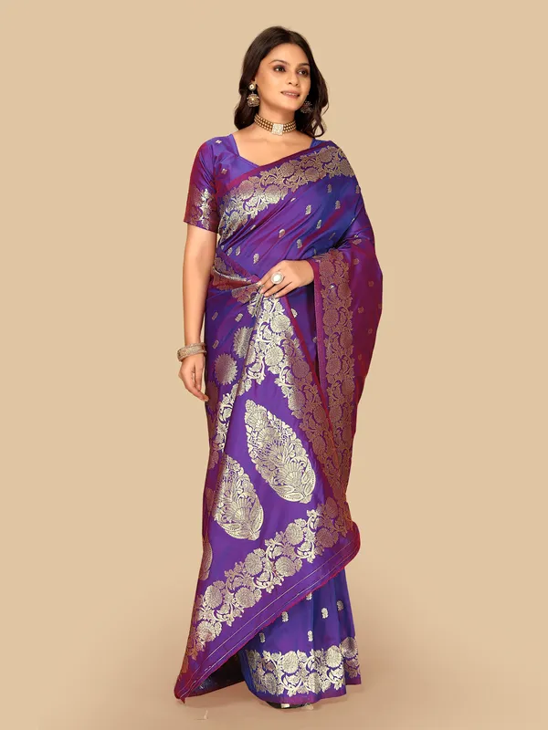 FLUIT_LESVETEMENTS_Floral_Print_Banarasi_Silk_Blend_Saree_with_Unstitched_Blouse_(Purple)