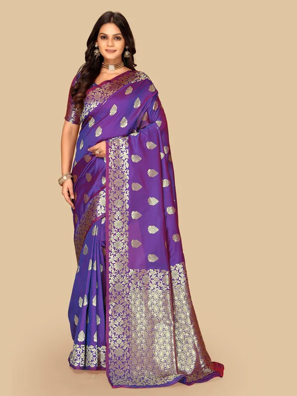 FLUIT_LESVETEMENTS_Floral_Print_Banarasi_Silk_Blend_Saree_with_Unstitched_Blouse_(Purple)