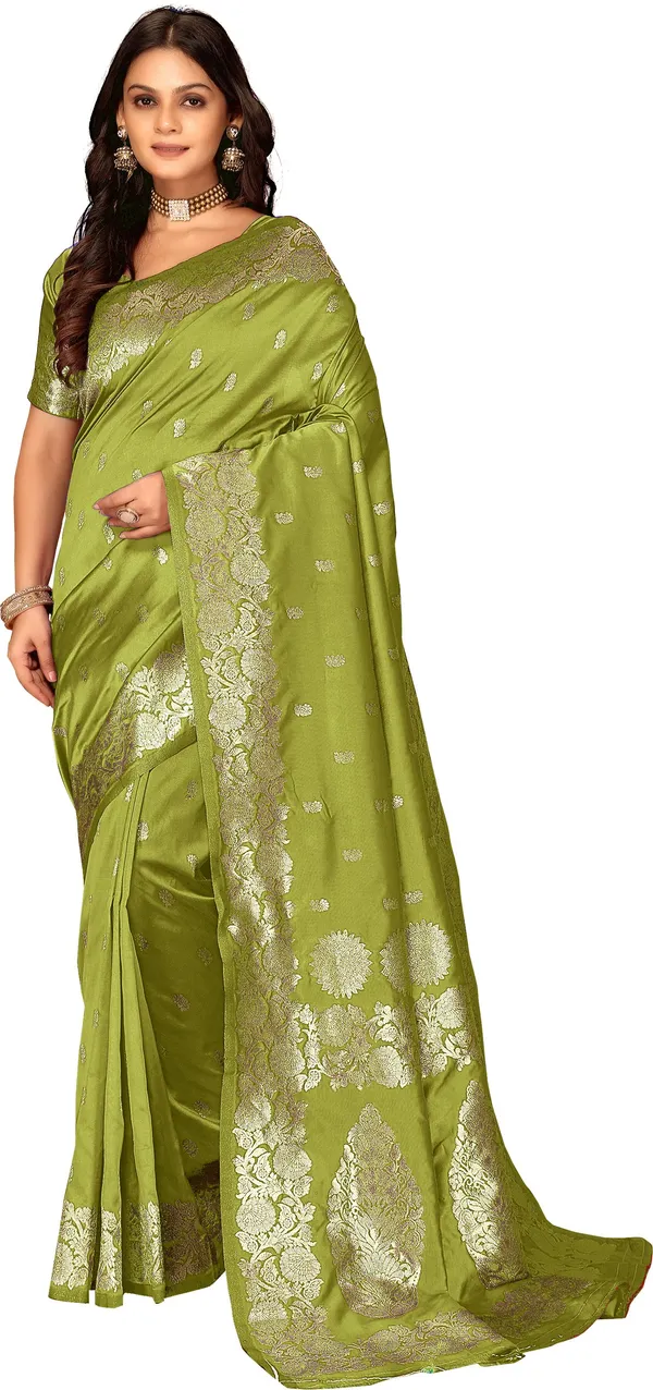 FLUIT_LESVETEMENTS_Floral_Print_Banarasi_Silk_Blend_Saree_with_Unstitched_Blouse_(Light_Green)