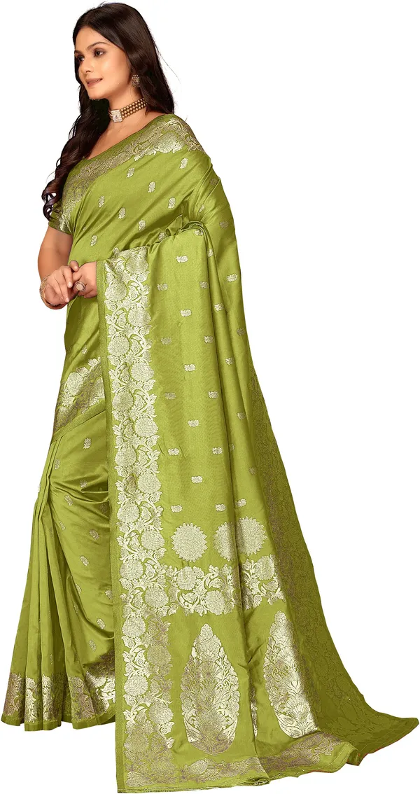 FLUIT_LESVETEMENTS_Floral_Print_Banarasi_Silk_Blend_Saree_with_Unstitched_Blouse_(Light_Green)