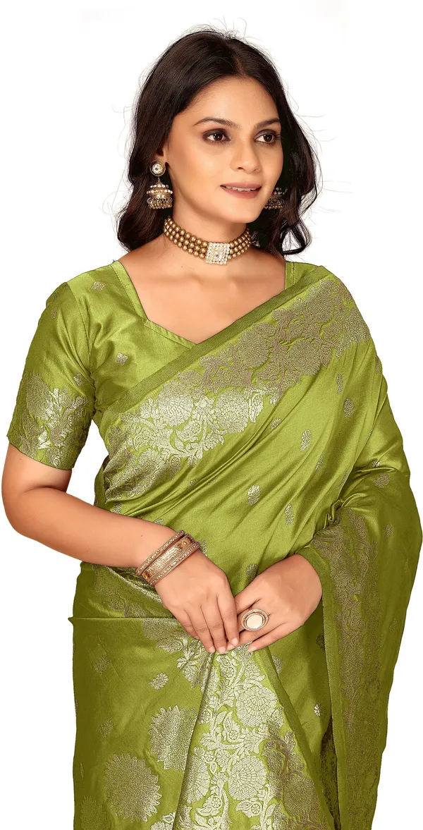 FLUIT_LESVETEMENTS_Floral_Print_Banarasi_Silk_Blend_Saree_with_Unstitched_Blouse_(Light_Green)