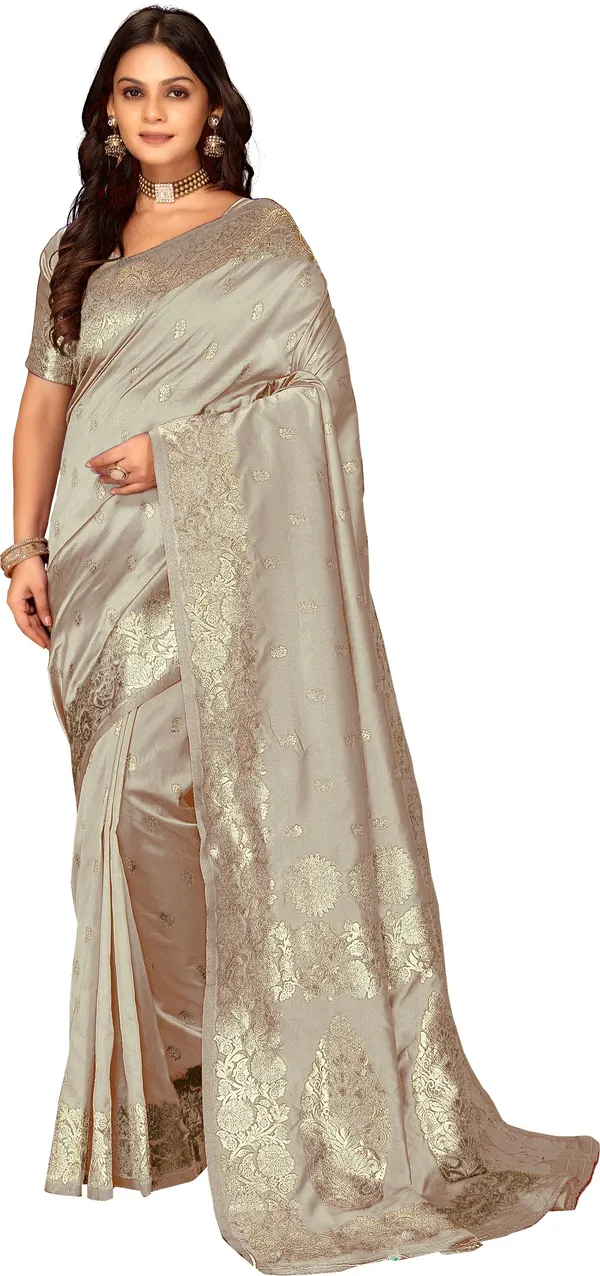 FLUIT_LESVETEMENTS_Floral_Print_Banarasi_Silk_Blend_Saree_with_Unstitched_Blouse_(Cream)