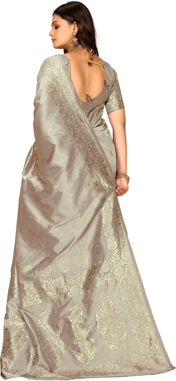 FLUIT_LESVETEMENTS_Floral_Print_Banarasi_Silk_Blend_Saree_with_Unstitched_Blouse_(Cream)