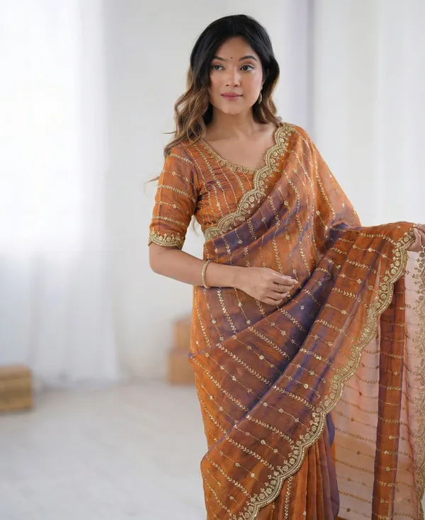 FLUIT_LESVETEMENTS_Embroidered_Bollywood_Satin_Saree_with_Unstitched_Blouse_(Orange)
