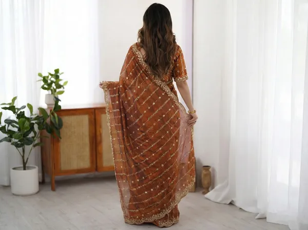 FLUIT_LESVETEMENTS_Embroidered_Bollywood_Satin_Saree_with_Unstitched_Blouse_(Orange)