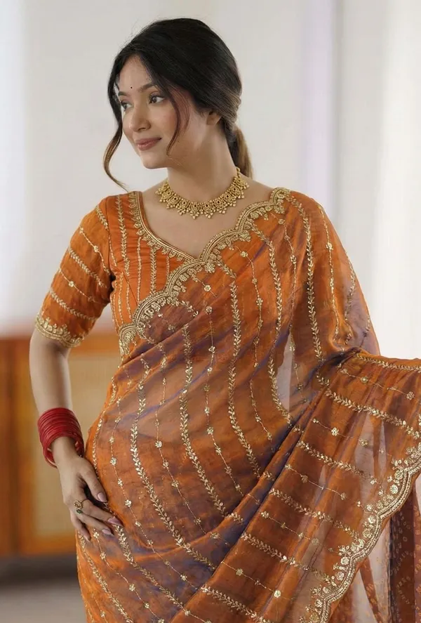 FLUIT_LESVETEMENTS_Embroidered_Bollywood_Satin_Saree_with_Unstitched_Blouse_(Orange)