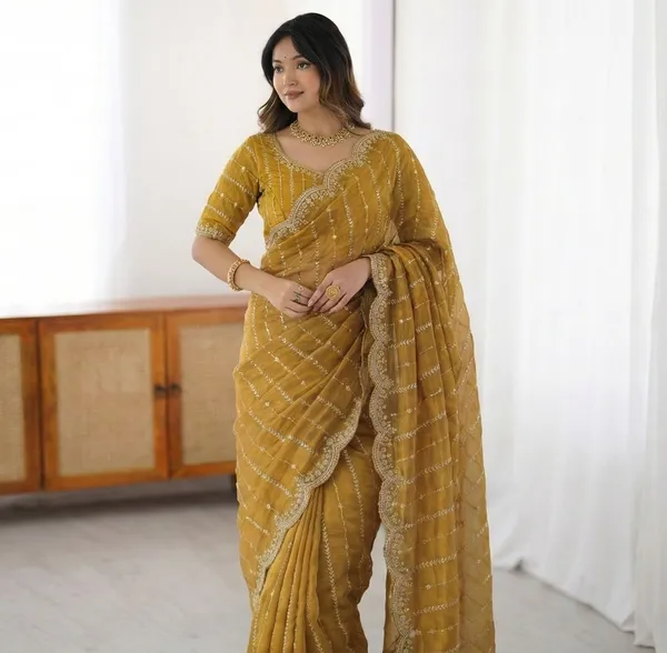 FLUIT_LESVETEMENTS_Embroidered_Bollywood_Satin_Saree_with_Unstitched_Blouse_(Yellow)